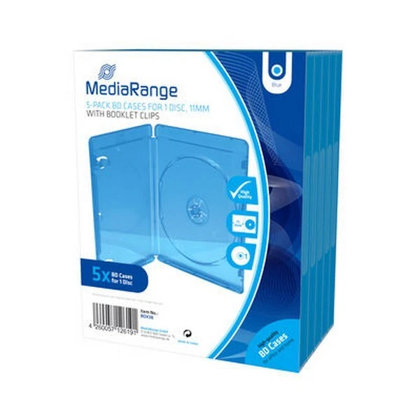 MediaRange Custodia Blu Ray 11mm SINGOLA 1 disco BLU, conf. 5 pezzi - BOX38 - Immagine 1 di 1