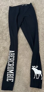Abercrombie Kids Size 13 Black Leggings Stretch PantsLogo Spelled Out Never Worn - Picture 1 of 5