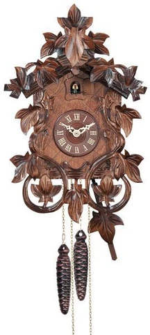 One Day Hand-carved Cuckoo Clock with Intricate Leaves and Vines -- 27-14 Cover