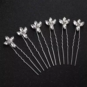 6Pcs Austrian Crystal Hairpin Silver Color Bridal Wedding Hair Jewelry Accessory - Picture 1 of 13