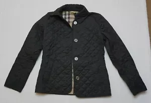 BURBERRY BRIT Women's Black Diamond Quilted Jacket Button Blazer Nova Check Sz S - Picture 1 of 21