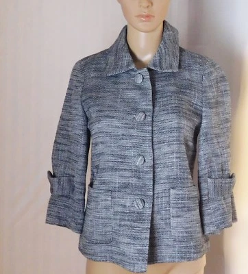 Chaqueta para mujer J Crew talla 0 negra/blanca tejida totalmente forrada algodón/lino  Foto 1 de 4