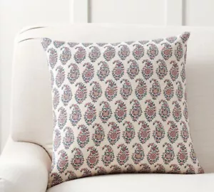 Pottery Barn Marquette Reversible Printed Pillow Cover Paisley Cotton Linen x2 - Picture 1 of 10