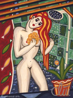 JACQUELINE DITT - Mädchen beim Duschen A2 gross DRUCK Akt Girl Erotik Pin Up - Bild 1 von 3