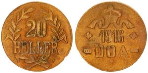 German East Africa 20 Heller 1916 T J.726 B Brass Ll Accurate XF 80080 - Picture 1 of 1