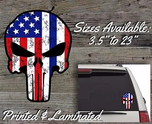 Punisher Totenkopf amerikanische Flagge Aufkleber Sticker Sniper USA blaue Linie LEO LAMINIERT - Bild 1 von 1