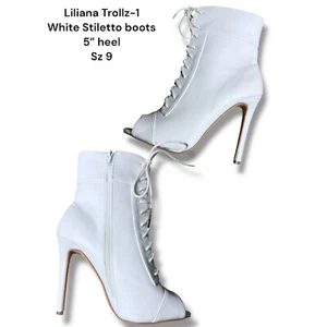 Liliana Stiletto Boots Open Toe Lace Up High Heel Booties White Sz 9 - Picture 1 of 15