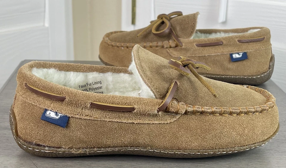 Vineyard Vines Suede Slippers w/Faux Fur Lining, Natural Color, Boys Size 5, NIB - Image 1 of 4