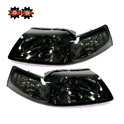99-04 Ford Mustang Smoke Housing Headlights w/Clear Reflector GT Cobra SVT 4.6L - Image 1 of 2