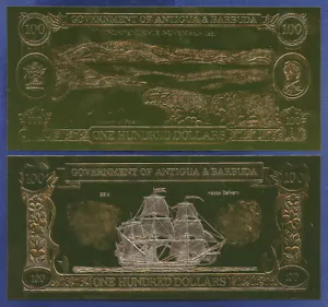 ANTIGUA & BARBUDA 100 DOLLARS 23K GOLD FOIL HAPPY DELIVERY - Picture 1 of 1