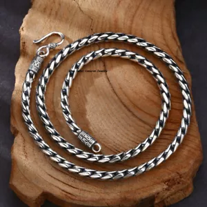 Pure S925 Sterling Silver Chain Men 5mm Round Wheat Link Necklace 24inch 60-61g - Picture 1 of 5