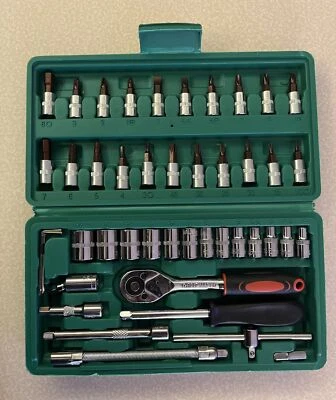 46Pcs 1/4" Drive Ratchet Wrench Socket Set & Star Repair Mechanics Tool w/Case - Image 1 of 4