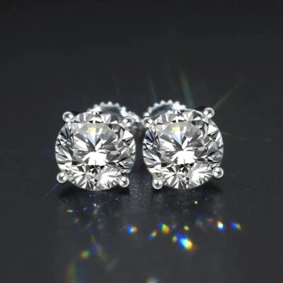 VVS1 Moissanite Earrings Ear Studs Diamond 925 Sterling Silver Real Gold 5ct 5mm - Image 1 of 4