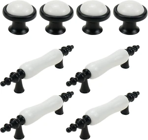 8 Pack Ceramic Drawer Pulls, Black & White Dresser Handles for Kitchen Cabinet & - Picture 1 of 12