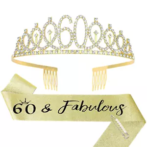 CIEHER 60Th Birthday Gift Set for Women - Crown, Fabulous Sash, Pearl Pin - Picture 1 of 12