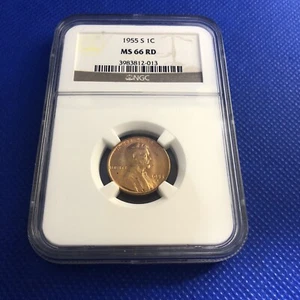 1955-S 1c Lincoln Cent Wheat Penny NGC MS66RD - Picture 1 of 3