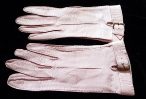 Vintage 1950s Size 7 Pink Leather Wrist Length Gloves UNUSED - Picture 1 of 4