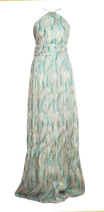 RAMY BROOK 2 4 S Maxi Dress Gown Metallic Green Yellow White Mermaid Halter EUC - Picture 1 of 4