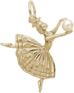 Dancer w/ Simulated Pearl Charm by Rembrandt 10K or 14K Gold or Sterling Silver - Picture 1 of 4