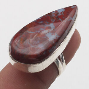 K11763 Red Moss Agate Sterling Silver Plated Ring US 6.5 Gemstone Jewelry