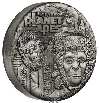 2018 PLANET OF THE APES 50th ANNIVERSARY 2oz Silver Antiqued $2 Coin - Image 1 of 4