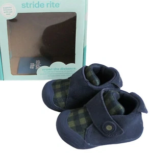 Stride Rite Baby Boy Size 3 Medium Campbell Ankle Boot Navy Plaid Leather Unisex - Picture 1 of 8