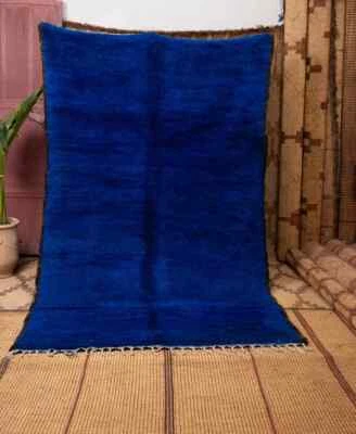 Blue Moroccan Berber Oriental Area Rug Hand-knotted Plush Wool Carpet - Image 1 of 4