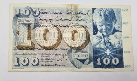 Switzerland 100 FRANCS 1963 BANKNOTE Cover