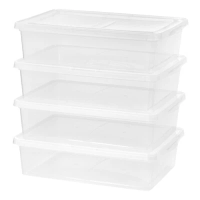 28 Qt Under Bed Plastic Storage Box Boxes Clothing Organizer Clear Set of 4 New - Image 1 of 4