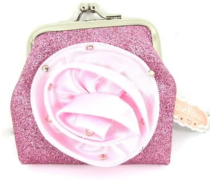 Girls Pink Sparkle Glitter Coin Purse With Rose & Crystal Detail - Picture 1 of 3