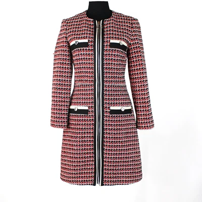 Vestido de tweed Maje Romane NOVO vermelho preto zíper completo manga longa mini tamanho 38 pequeno - Imagem 1 de 4
