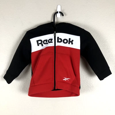 Sudadera con Capucha Reebok Niños 3 Niños Pequeños Negro Rojo Bloque de Color Logo Spellout Cremallera Completa Foto 1 de 4
