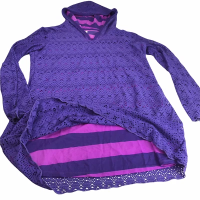 Vestido de encubrimiento de traje de baño de playa Title Nine, estilo ganchillo, con capucha. Púrpura. Talla S Foto 1 de 4