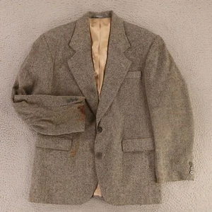 VTG Tweed Jacket S Black Beige Barleycorn 100% Wool Blazer Sport Coat USA 38S - Picture 1 of 17