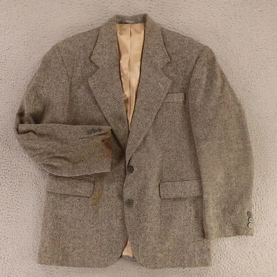 VTG Tweed Jacket S Black Beige Barleycorn 100% Wool Blazer Sport Coat USA 38S - Image 1 of 4
