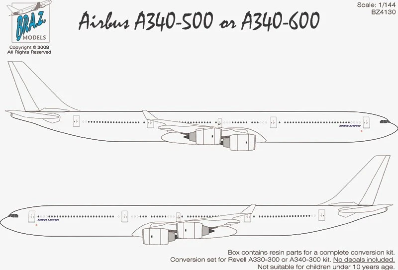 Airbus A340-600 Conversion set for Revell A330/A340 Zvezda A330 NO DECALS - Immagine 1 di 4