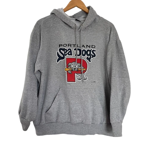 Portland Sea Dogs Hoodie Sweatshirt Large L Gray Minor League Baseball Hooded Cover
