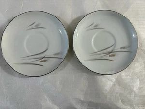 Vintage Fine China of Japan Platinum Wheat Saucers Set of 2 China - Picture 1 of 2