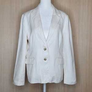 Pure Collection Linen/Cotton Blend Blazer Ivory Two Button Women's Size 12 - Picture 1 of 11
