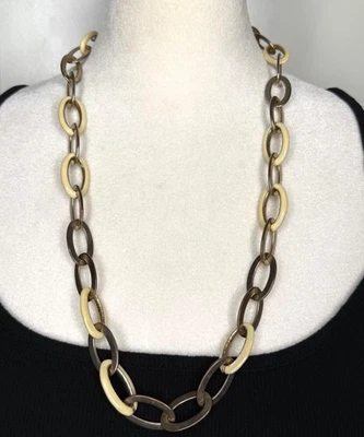 Chunky Mixed Metal & Cream Resin Link Necklace – Toggle Clasp Statement Piece - Image 1 of 4