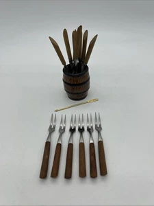 Cocktail Wooden Forks In Barrel Mid Century MCM Party Decor - Picture 1 of 13