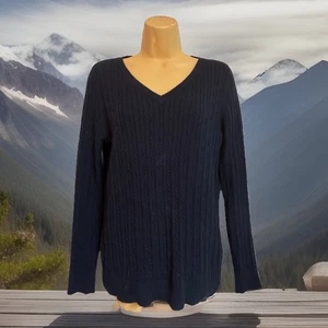 Caribbean Joe Navy Blue Knit Sweater Top Size XL Long Sleeves V-Neck Pullover - Picture 1 of 9