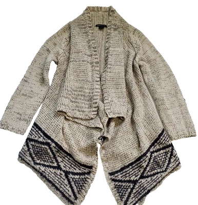 BCBG MAXAZRIA Cardigan Sweater Open Draped Wool Blend Beige Aztec Women Sz M - Image 1 of 4