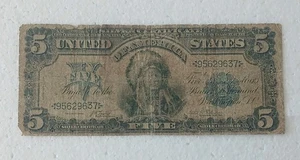 1899 $5 United States Silver Certificate - Indian Chief Large Note Blue Seal  - Picture 1 of 4