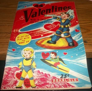 44 Cut Out Valentines Book w/ 16 Envelopes Kissing Stamps Uncut Doubl-Glo~37 - Picture 1 of 7