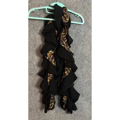 NUEVO CON ETIQUETAS Lauren Ralph Lauren Bufanda Negra Estampado de Cadena Volantes Borde Acrílico Mezcla Foto 1 de 4