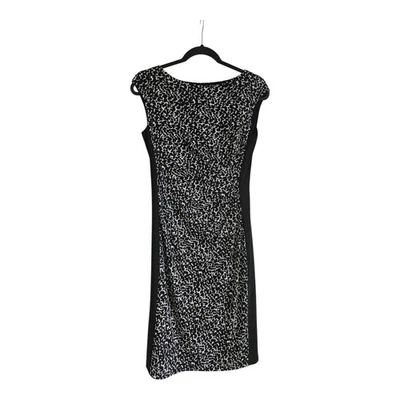 Ralph Lauren Sheath Dress Size 4 Sleeveless B/W Stretch Ruching Midi Pullover  - Image 1 of 4