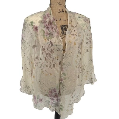 Antigo R&M Richards Floral Transparente Marfim Manga Longa Tamanho 18 Fairycore Coquete Boho - Imagem 1 de 4