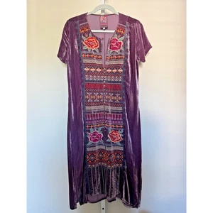 Johnny Was JWLA Rebekah Velvet Button Djellaba Midi Dress Silk Blend Size S Boho - Picture 1 of 9
