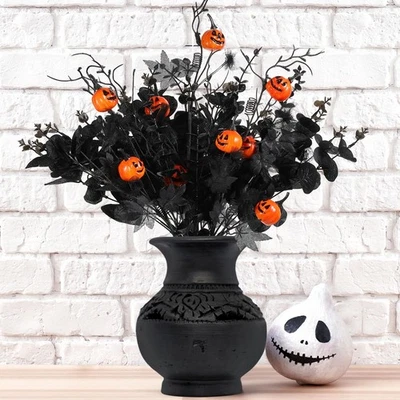 Halloween Decorations Artificial Flowers with Pumpkins, Maple Leaf Floral Stems Foto 1 de 4